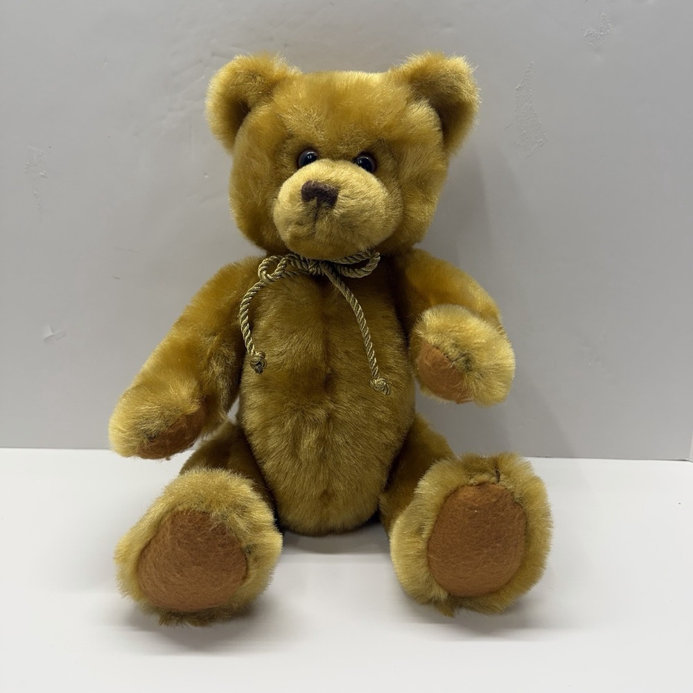Vtg 1993 T.L. Toys 15" Jointed Teddy Bear Plush Movable Head Arms Legs Gold Bow